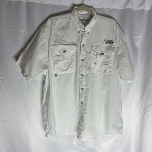 Columbia Button Down Shirt Men L Large White PFG Bahama Omni Shade Lined Fishing - Picture 1 of 9